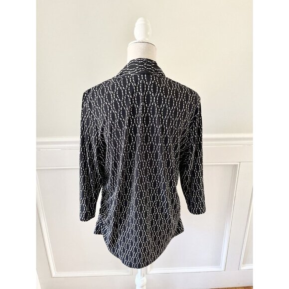 Vince Camuto 1X Black & White Printed Stretch Jersey Top With 3/4 Sleeves & Rouc - Picture 4 of 6